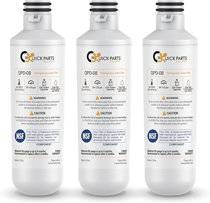 QPD08 Refrigerator Water Filter Replacement for LG LT1000P, ADQ747935, MDJ64844601, Compatible with LG LMXS30796D, LFXC24796D, LMXS28626S, LFXS26973S, ADQ74793501, ADQ74793502, NSF Certified (3-Pack)