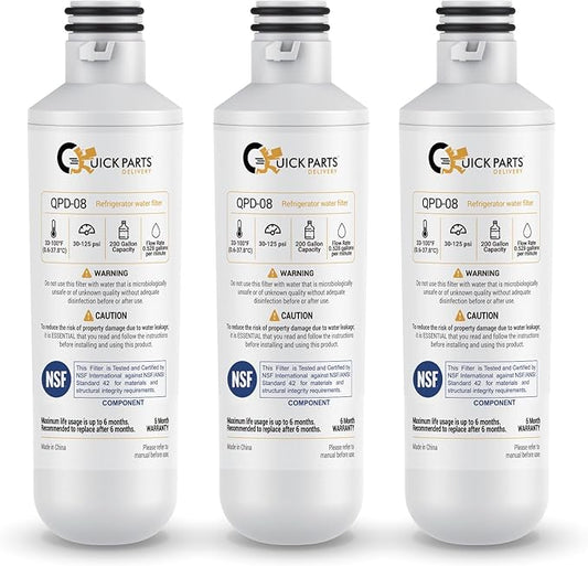 QPD08 Refrigerator Water Filter Replacement for LG LT1000P, ADQ747935, MDJ64844601, Compatible with LG LMXS30796D, LFXC24796D, LMXS28626S, LFXS26973S, ADQ74793501, ADQ74793502, NSF Certified (3-Pack)