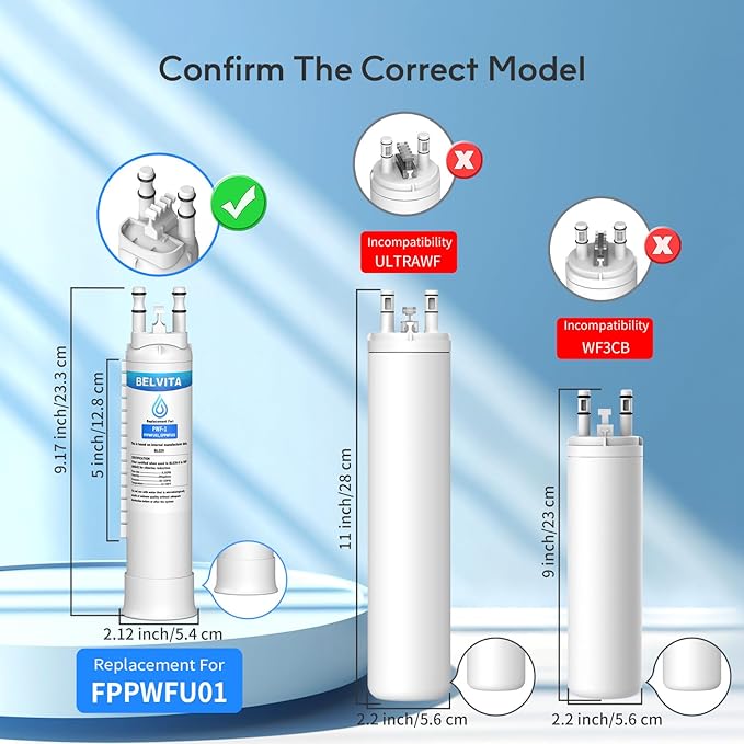BELVITA Refrigerator Water Filter Replacement for Frigidaire FPPWFU01 PurePour PWF-1 Electrolux EPPWFU01 PureAdvantage PWF-1 Water Filter(2 Pack)