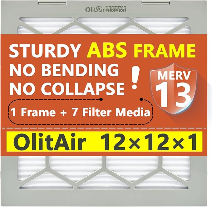 12x12x1 MERV 13 Air Filter,AC Furnace Air Filter,Reusable ABS Plastic Frame, 7 Pack Replaceable Filter Media (Actual Size: 11 3/4" x 11 3/4" x 3/4")