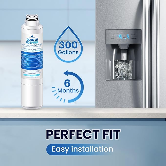 GOLDEN ICEPURE RWF0700A Refrigerator Water Filter Replacement for Samsung DA29-00020B, HAF-CIN/EXP, RF263BEAESR, RF28HMEDBSR, RF28HFEDTSR, RF28HFEDBSR,2PACK