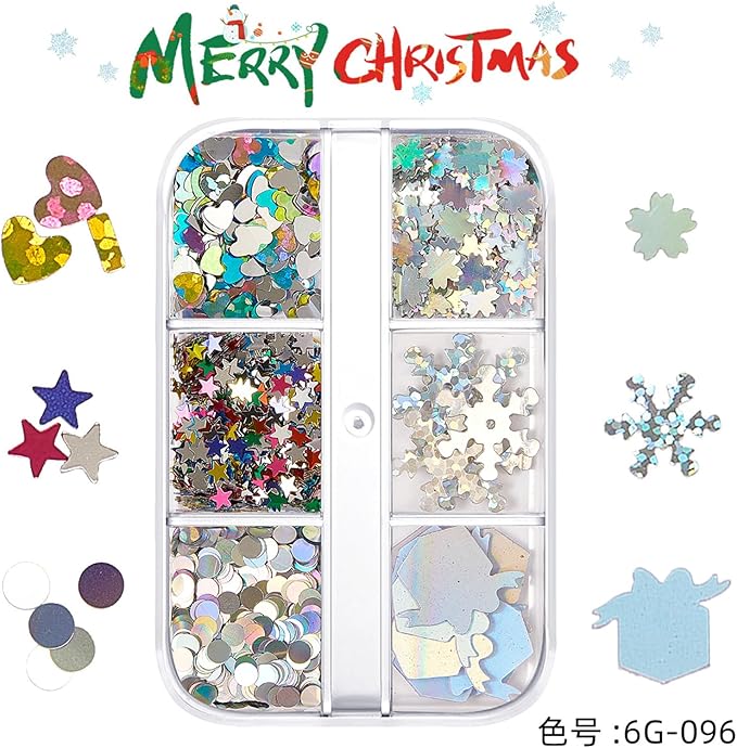 Winter Christmas Nail Art Glitters Sequins, 3 Boxes Holographic Multicolor Glitter Stickers Decals, Christmas Snowflake Letter Star Tree Lrregular Shapes Designs for Manicure DIY Xmas Decorations