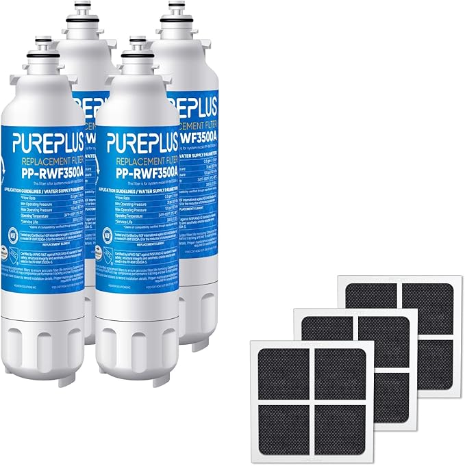 PUREPLUS Replacement for ADQ73613401, LG® LT800P®, LT800PC, ADQ73613402, LSXS26326S, LSXS26366S, LSXS26366D, 46-9490, Refrigerator Water Filter and LT120F® Air Filter, Model: RWF3500A+AF004 Combo