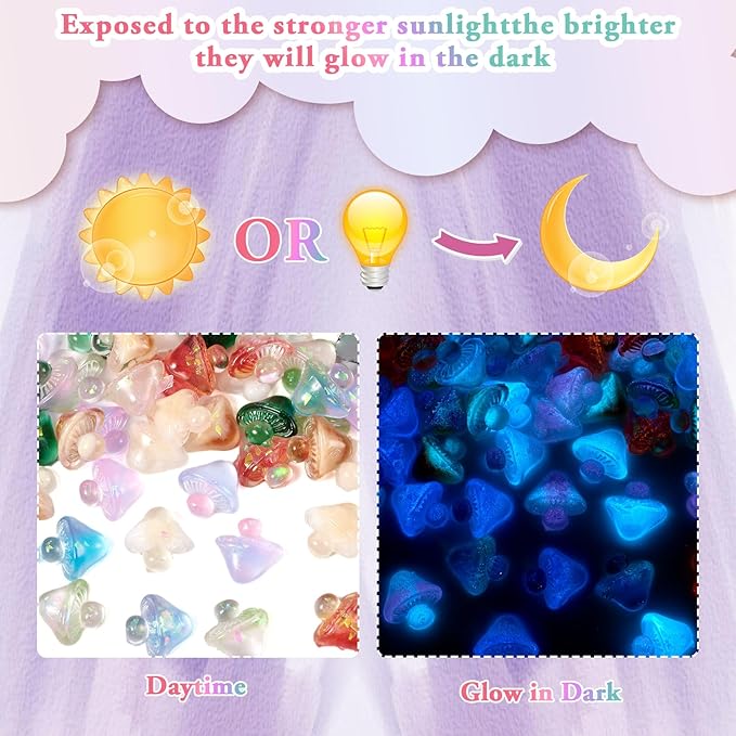 70Pcs Luminous Mushroom Charms Glow in The Dark Mushroom Resin Flatback Cabochons Mushroom Nail Charms for Women Manicure Crafts Scrapbooking Hairpin Decoration