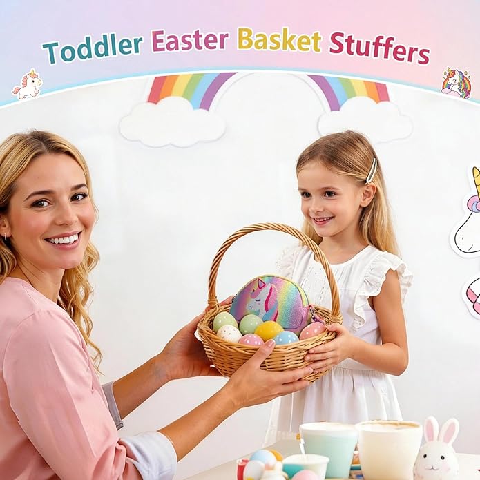 Toddler Purse Easter Basket Stuffers Gifts for Kids: 2 3 4 5 6 7 8 Year Old Girl Birthday Gift, Rainbow Crossbody Bag