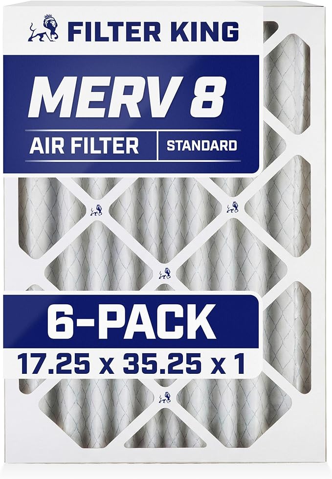 Filter King 17.25x35.25x1 Air Filter (MERV 8) (6-Pack) Dust & Allergy Control AC Furnace Filters, MADE IN USA, HVAC, Pleated, Electrostatic (Actual Size: 17.25 x 35.25 x .75)