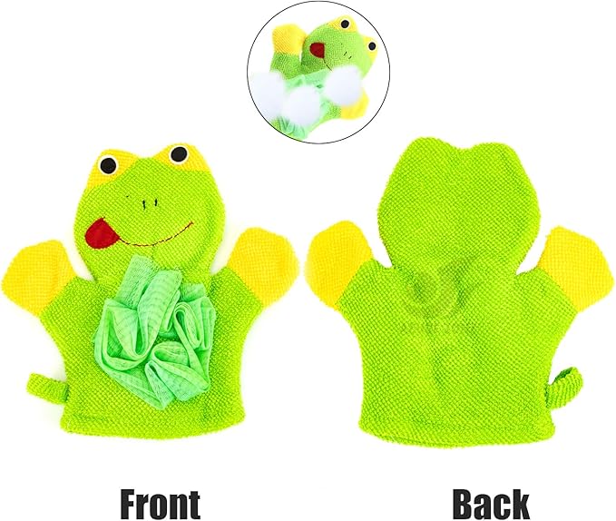Azure Zone, 4 Pack Cartoon Hand Puppet Bath Wash Mitt Towel with Animal Designs for and Shower