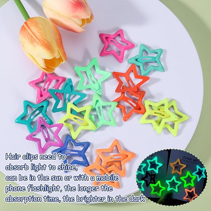 27PCS Star Hair Clips Y2K Glow in The Dark Metal Y2k Hair Accessories for Women Girls Cute Star Barrettes for Long Short Curly Thin Thick Hair Pins Bulk Kawaii Snap Hair Clips Small Styling