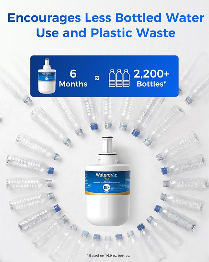 Waterdrop Plus DA29-00003G NSF 401&53&42 Certified Refrigerator Water Filter, Replacement for Samsung® DA29-00003G, DA29-00003B, DA29-00003A, Aqua-Pure Plus, HAFCU1, 2 Filters (Package May Vary)