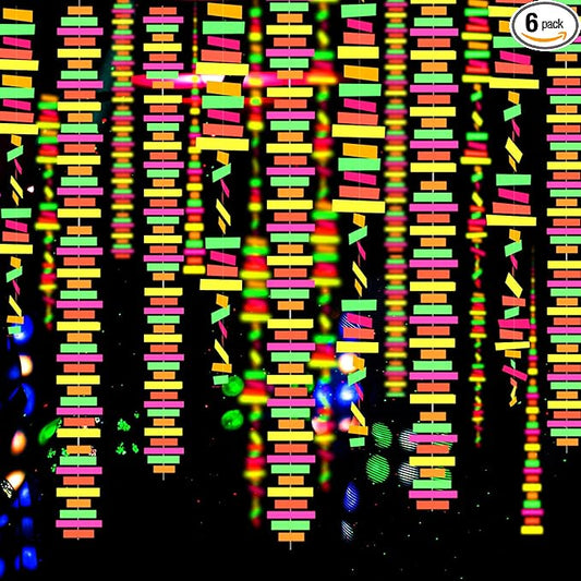 60feet UV Neon Streamers Glow Garland Stripe Hanging Glow in The Dark Party Decorations Blacklight Reactive Fluorescent Black Light Kit Neon Party Supplies for Birthday Wedding
