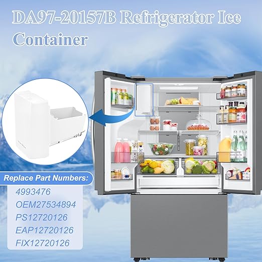DA97-20157B, DA97-20157A Refrigerator Ice Bucket Compatible with Samsung RF22R7351SG, RF24R7201SR, RF27CG5400SR, etc Series Refrigerators Ice Container, Part Number: 4993476, PS12720126, etc