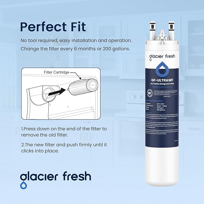 GLACIER FRESH Replacement for Frigidaire ULTRAWF,Pure Source Ultra, Kenmore 9999, 469999, 46-9999, A0094E28261 Refrigerator Water Filter,Pack of 1