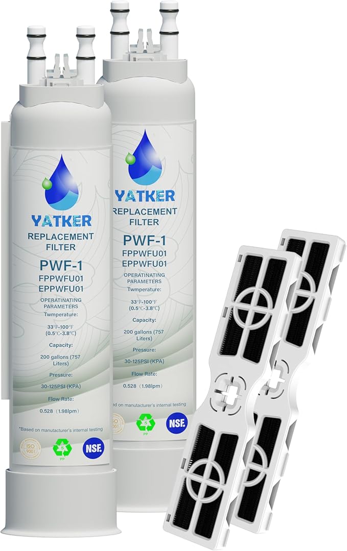 FPPWFU01 Water Filter Replacement for Frigidaire FPPWFU01 Water Filter, Compatible with PurePour PWF-1,EPPWF01 PureAdvantage PWF-1 and PureAir AF-2 FRGPAAF2 Air Filter Combo（2+2）