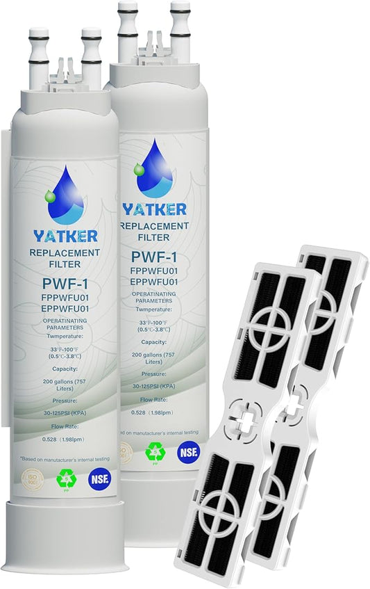 FPPWFU01 Water Filter Replacement for Frigidaire FPPWFU01 Water Filter, Compatible with PurePour PWF-1,EPPWF01 PureAdvantage PWF-1 and PureAir AF-2 FRGPAAF2 Air Filter Combo（2+2）