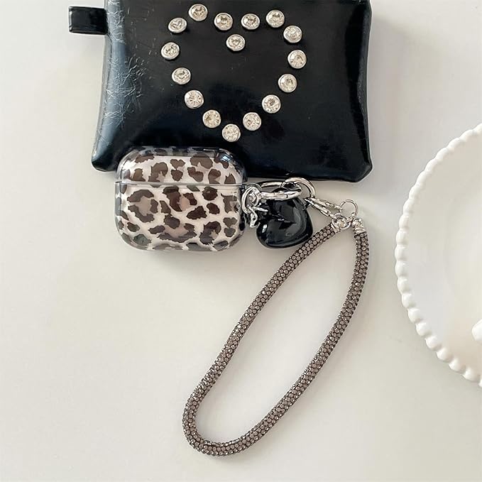 Black Translucent Leopard Print Silicone Case for AirPods Pro 3 (2025) - Cute Shockproof Cover with Detachable Long Neck Lanyard, Travel Keychain, MagSafe Compatible,for Women & Men
