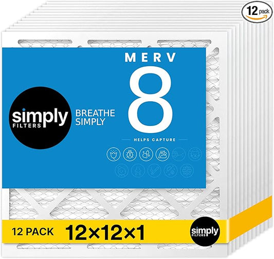 Simply 12x12x1 Air Filter, Merv 8, MPR 600, 12 Pack, Furnace Air Filter for HVAC (Actual Size: 11.75"x11.75"x0.75") DUST, Pet, & Allergy Control