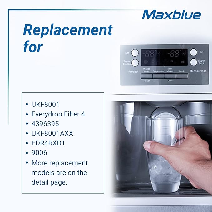 Maxblue UKF8001 Refrigerator Water Filter, Replacement for Maytag UKF8001, EDR4RXD1, EveryDrop® Filter 4, Whirlpool® 4396395, UKF8001AXX-200, Kenmore 469006, 469992, Puriclean II, Pack of 3