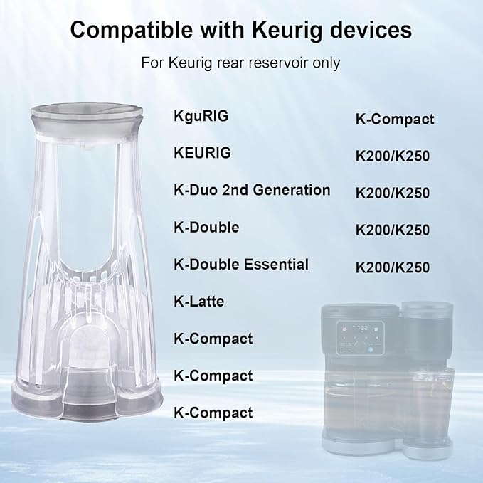 2pcs Coffee Machine Water Filter Holder for Keurig, Durable Filter Holder Short Handle Starter Kit Replacement Accessories for Keurig 2.0 K200 K250 K-Compact K-Duo K-Latte Models (Transparent)