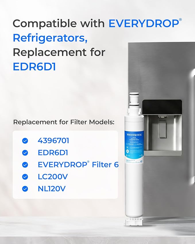 Waterdrop 4396701 Replacement for Whirlpool® EDR6D1, EveryDrop® Filter 6, 4396701, Kenmore 9915, 469915, WF293, RWF2000A, 4396702, LC200V, L200V, WFL200, RWF1021 Refrigerator Water Filter