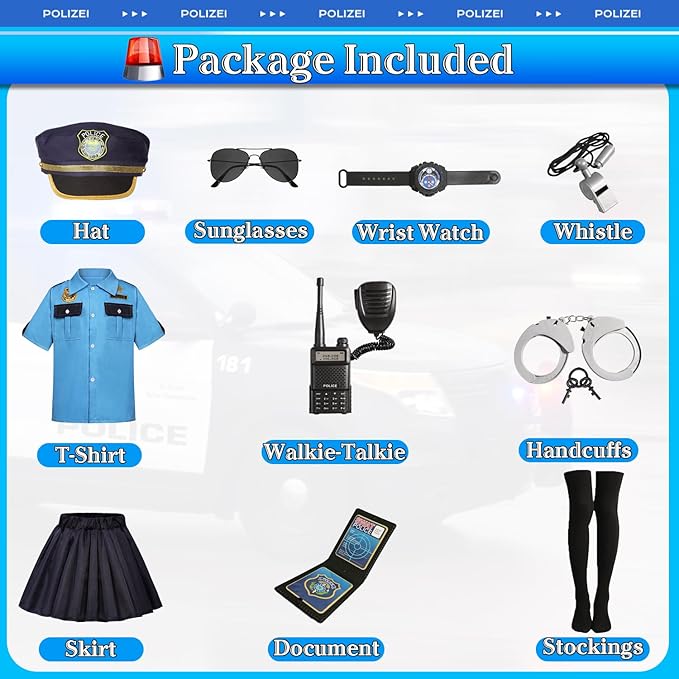 Police Officer Costume Girls Kids Cop Costume Set Toddler Halloween Costumes Police Cosplay Uniform with Accessories