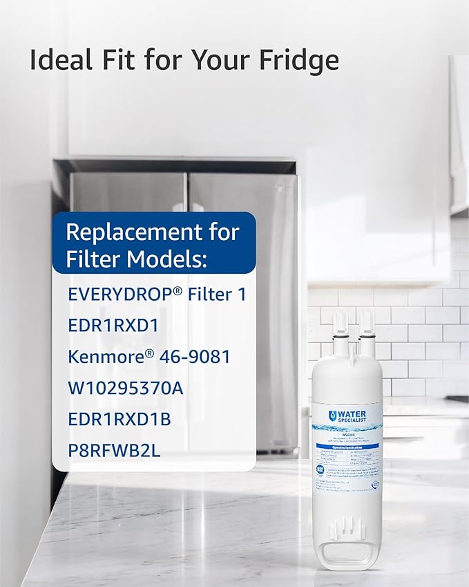 Waterspecialist EDR1RXD1 Water Filter Replacement for W10295370A, Everydrop® Filter 1, EDR1RXD1B, P8RFWB2L, P4RFWB, Kenmore® 46-9081, 46-9930, WS638 Refrigerator Water Filter, 4 Filters