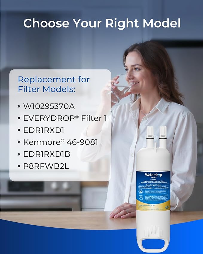Waterdrop Plus EDR1RXD1 Replacement for Everydrop® Filter 1,W10295370A EDR1RXD1B, P8RFWB2L, P4RFWB, 46-9081, 46-9930 Refrigerator Water Filter