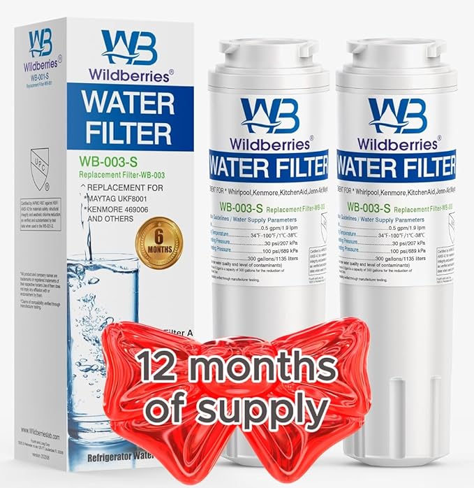 Wildberries UKF8001 Refrigerator Water Filter 4 Replacement for Whirlpool®, EveryDrop® EDR4RXD1, WHR4RXD1, 4396395, WRF535SWHZ00 to WRF535SWHZ10, WRF555SDFZ00 to WRF555SDFZ15, FMM-2, 46-9006, 2-PACK