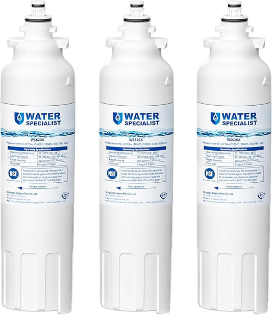 Waterspecialist ADQ73613401 Refrigerator Water Filter, Replacement for LG® LT800P®-6 Month / 200 Gallon, ADQ73613408, ADQ73613402, ADQ75795104, Kenmore 9490, LSXS26326S, LMXC23746S, 46-9490, 3 Pack
