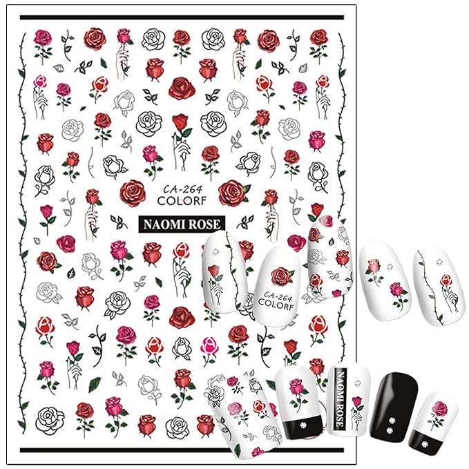 Nail Art Adhesive Sticker Holographic Cake Candy Rose Bow-knot Lips Ballet Gesture Nail Art Decals Design 3D Nail Art Supplies for Women Girls Manicure Tips Charms Decorations DIY Nail Decal(6 Sheets)