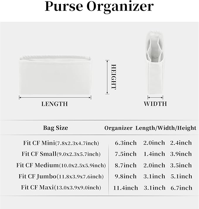 Classic Flap Bag Organizer Insert, Purse Organizer Insert Compatible with Chanel Classic Flap Small, Lightweight Purse Divider with Pockets (Blanc, CF Small)