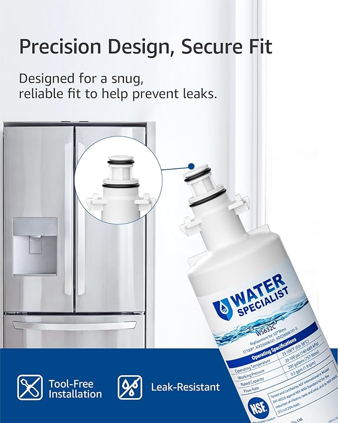 Waterspecialist 469690 ADQ36006101 Refrigerator Water Filter, Replacement for LG® LT700P®, Kenmore® 9690, ADQ36006102, 46-9690, LFXS30766S, WSL-3, FML-3, RFC1200A, 4 Pack