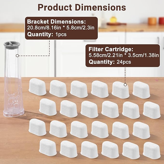 Tall Handle Water Filter Starter Kit, 2.0 Water Reservoir Replacement Coffee Machine Filters, Compatible with K-Classic, K-Select,with Side Reservoir Filter Holder and 24 Replacement Water Filters