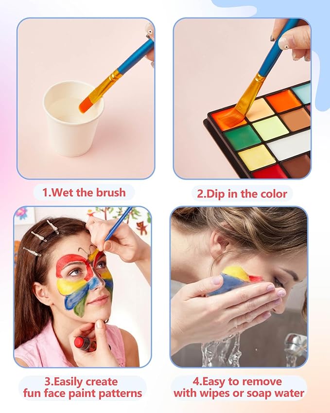 Lictin Water Based Face Paint - 36 Colors Professional Face Painting Kit (20 Classic Colors+8 Metal Colors+8 UV Glow Colors), Halloween Makeup Kit for Adults and Kids