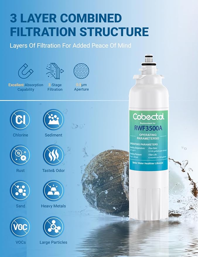ADQ73613401 Water Filter Replacement for lg LT800P/PC ADQ73613402, ADQ73613408, ADQ75795104, fit for kenmore 9490, LSXS26326S, LMXC23746S, LSXS26366S Water Filter,4pack,by Cobectal