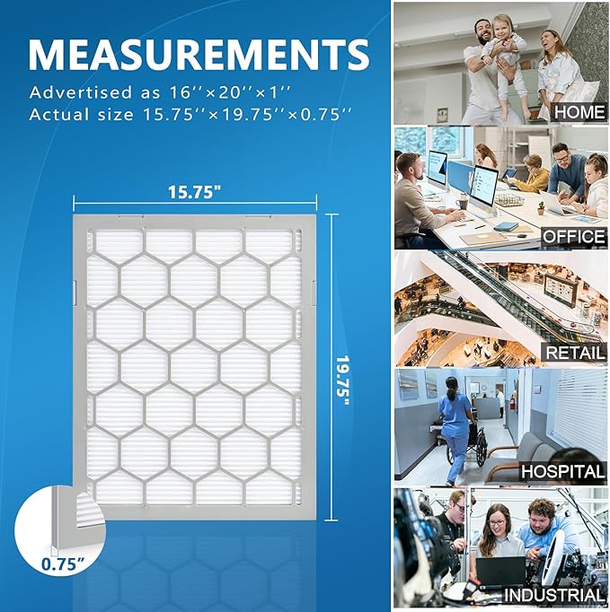 16x20x1 MERV 11 Air Filter,AC Furnace Air Filter,Reusable ABS Plastic Frame, 7 Pack Replaceable Filter Media (Actual Size: 15 3/4" x 19 3/4" x 3/4")