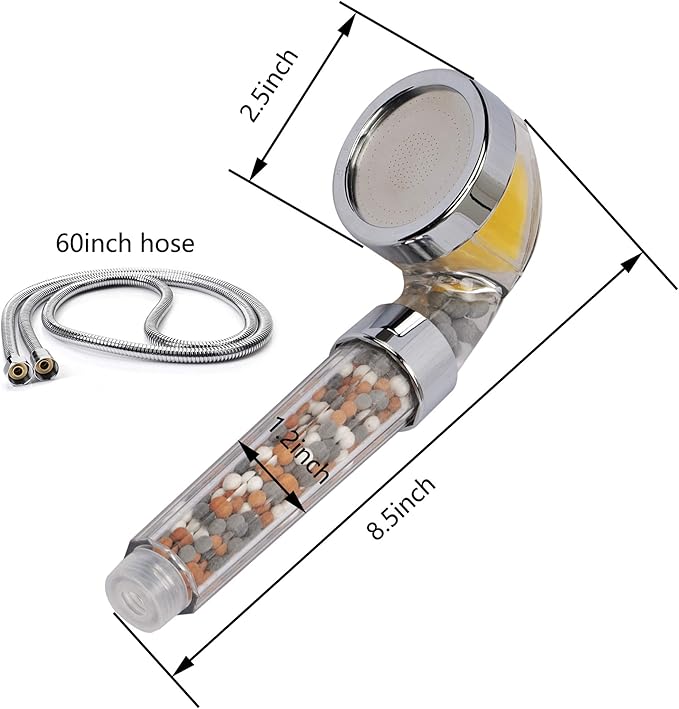 Vitamin C Filter Shower Head with Hose & 3 Replacement Balms - Handheld High Pressure Filtered Shower Head - Hard Water Softener with Citrus Smell for Dry Skin, Reduce Residual Impurities in Water