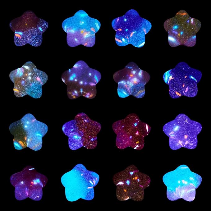 32Pcs Luminous Star Charms Glow in The Dark Star Flatback Charms Colorful Glitter Charm for Scrapbooking Card Hair Clip Jewelry Making Photo Decor