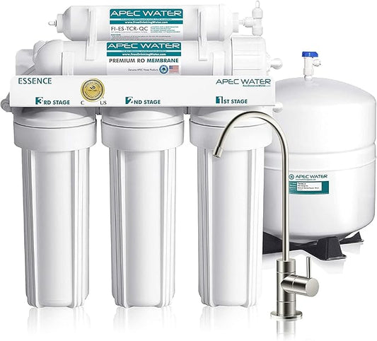 APEC Water 5-Stage Under Sink Reverse Osmosis Water Filter System, ROES-50 Essence Series, WQA Certified, 50 GPD, Reduces 99.99% of Contaminants, Home Water Filtration, DIY Install