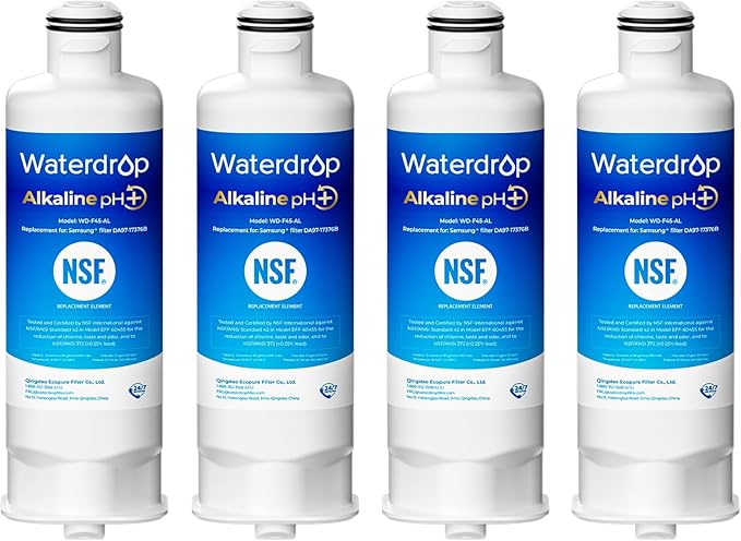 Waterdrop Alkaline DA97-17376B Refrigerator Water Filter, Replacement for Samsung® HAF-QIN/EXP, DA97-08006C, RF28R7201SR, RF28R7351SG, WD-F45-AL, Enhances pH, 4 Pack
