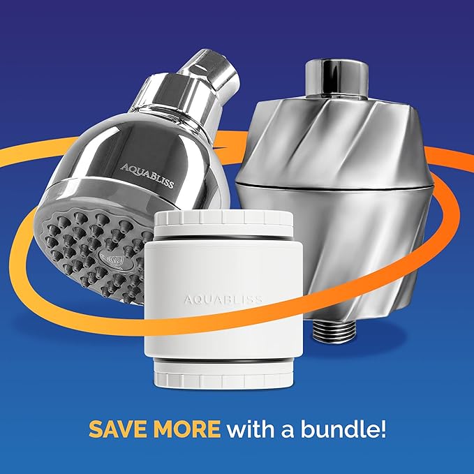 AquaBliss SF400 HD Revitalizing Shower Filter - Latest High Output Filtration + TurboSpa 3 Inch High Pressure Shower Head + AquaBliss SFC400 HD Revitalizing Shower Filter Replacement Cartridge