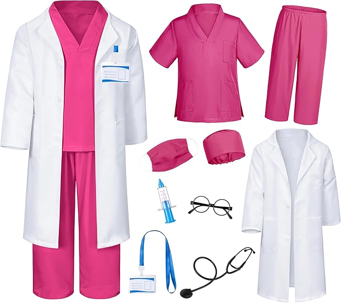 Doctor Costume for Kids Scrubs Pants with Accessories Set Children Party Cosplay 3-12 Years