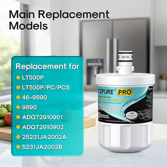 ICEPURE PRO 5231JA2002A NSF401&473&53&42 Certified Refrigerator Water Filter Replacement for LG LT500P, GEN11042FR-08, ADQ72910911, ADQ72910901, ADQ72910907, Kenmore 9890, 469890, LFX25974ST, 2PACK