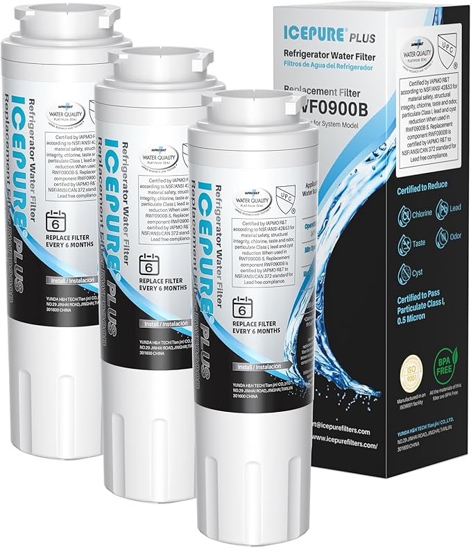 ICEPURE PLUS UKF8001 NSF/ANSI 53 & 42 Certified Refrigerator Water Filter, Remove Lead, Replacement for Whirlpool Filter 4, Everydrop EDR4RXD1, Maytag UKF8001AXX-200 UKF8001AXX-750 9084 4396395, 3PACK