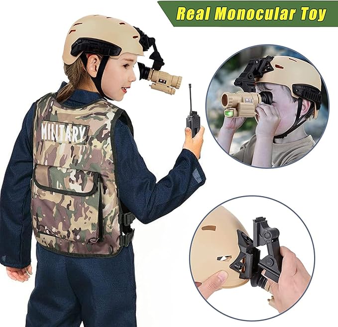 Liberty Imports Kids Costume Dress Up Deluxe Role Play Set with Helmet, Night Vision Monocular, Guns, Weapons, Accessories