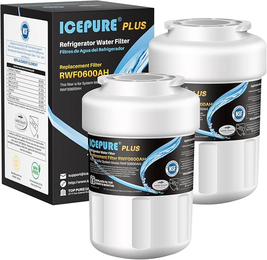 ICEPURE PLUS NSF53&42 RWF0600AH Replacement for GE MFW, MWFP, 197D6321P006, WFC1201, MWFA, PC75009, HDX FMG-1, 46-9996, Refrigerator Water Filter 2PACK