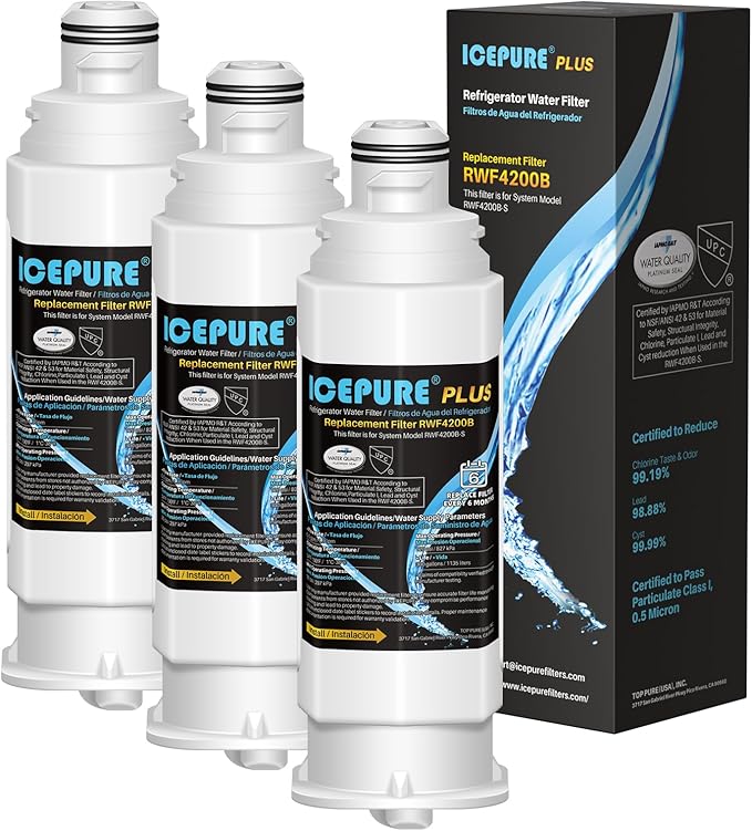 ICEPURE PLUS NSF53 DA97-17376B Replacement for Samsung DA97-08006C, HAF-QIN, HAF-QIN/EXP, RF23M8070SG, RF23M8070SR, RF23M8090SG, RF23M8090SR, Refrigerator Water Filter 3PACK