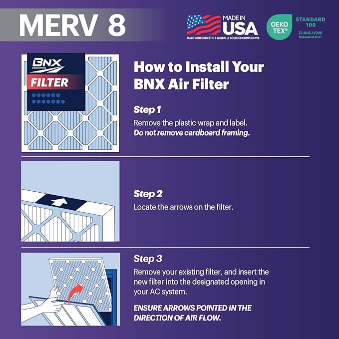BNX TruFilter 14x24x1 Air Filter MERV 8 (12-Pack) - MADE IN USA – Dust & Pet Defense Air Conditioner HVAC AC Furnace Filters for Dust, Pet, Mold, Pollen MPR 600 – 700 & FPR 5
