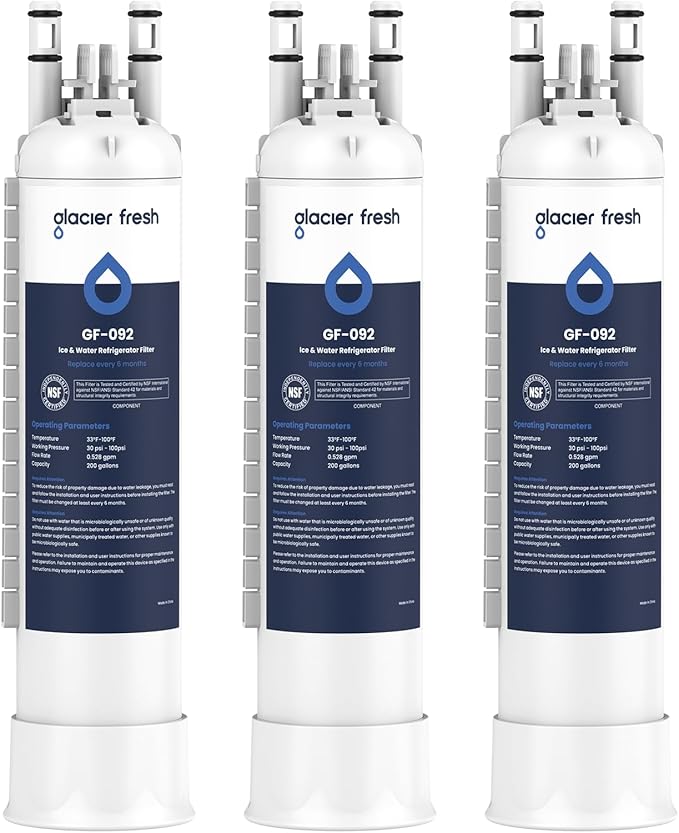 GLACIER FRESH FPPWFU01 Water Filter Replacement for Frigidaire PurePour FPPWFU01, Compatible with Electrolux EPPWFU01, PureAdvantage PurePour PWF-1, NSF42, 3 Pack