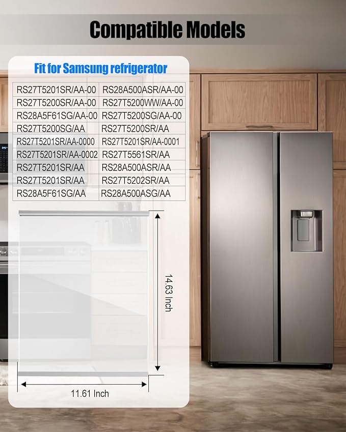 DA97-20646A Freezer Glass Shelf, Refrigerator Glass Shelf Fit for Samsung RS27T5200SR RS27T5201SR RS27T5561SR, Freezer Drawer Bottom Refrigerator Shelf