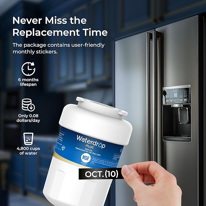 Waterdrop Plus WDP-F13 Reduce PFAS, Replacement for GE® MWF®, HDX FMG-1, MWFP, MWFA, RWF0600A, RWF1060, Kenmore® 469991 Refrigerator Water Filter, 3 Pack (Package May Vary)